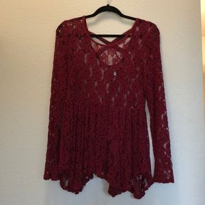 Maroon lace peplum top from Buckle